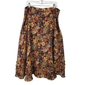 Coldwater Creek Floral Maxi Skirt XL Brown Orange A Line Lined